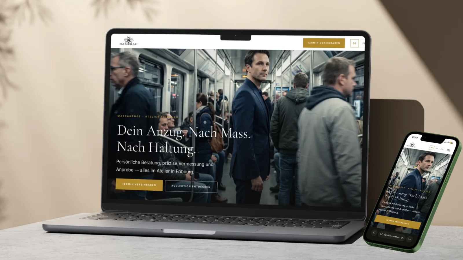 Website von Damerau Suits in Mockups auf Macbook und iPhone